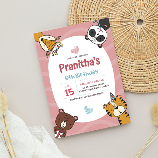 Wild Party Birthday Invitation Template, Printable Invitation, Girl Birthday, Evite, Digital Invite, - B101