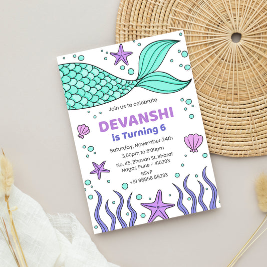 Star Fish Birthday Invitation Template, Printable Invitation, Girl Birthday, Evite, Digital Invite,  - B094