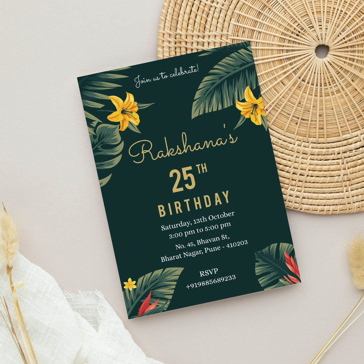 Daylilly Flower Birthday Invitation Template, Printable Invitation, Girl Birthday, Evite, Digital Invite, - B006