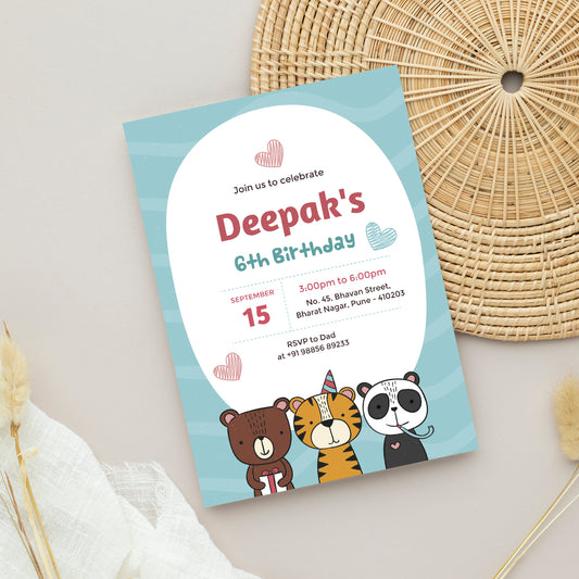 Blue Wild Party Birthday Invitation Template, Printable Invitation, Boy Birthday, Evite, Digital Invite,  - B102