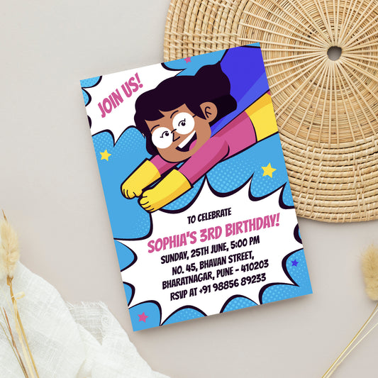 Super girl Birthday Invitation Template, Printable Invitation, Girl Birthday, Evite, Digital Invite, B119