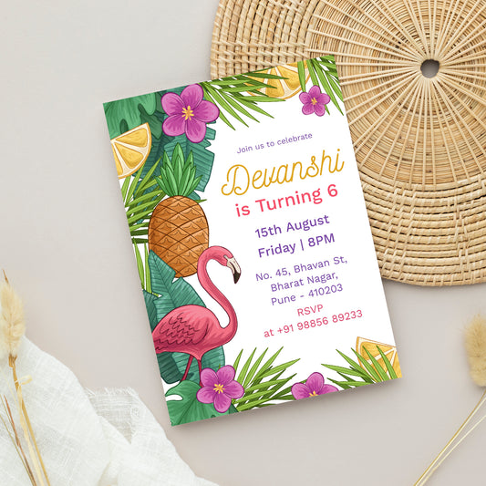 Summer Party Birthday Invitation Template, Printable Invitation, Girl Birthday, Evite, Digital Invite,  - B043