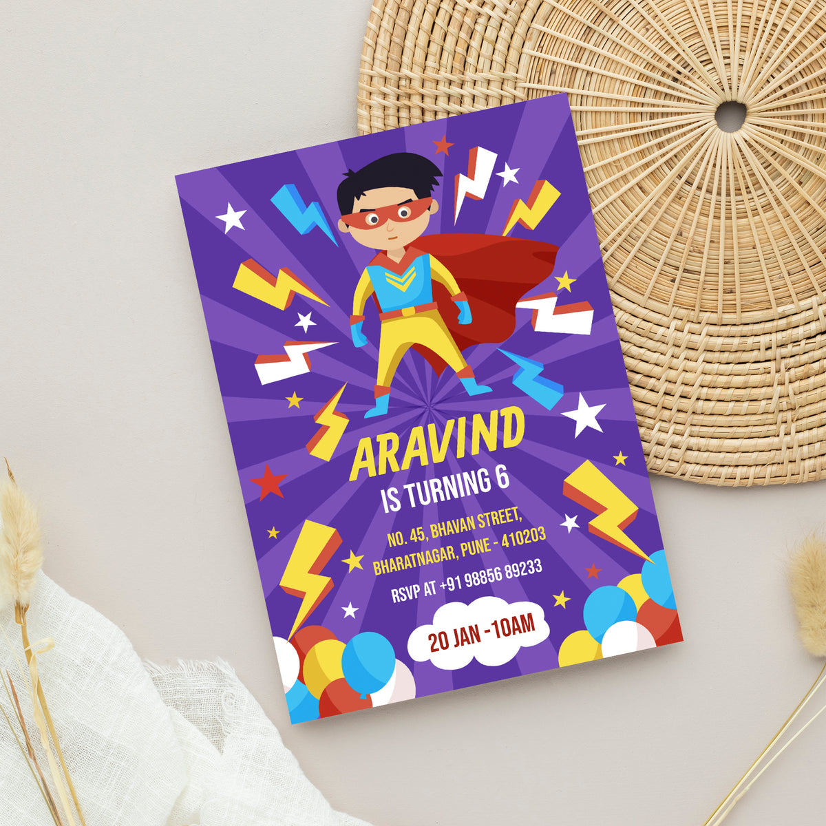 Super Boy Birthday Invitation Template, Printable Invitation, Boy Birthday, Evite, Digital Invite, B122