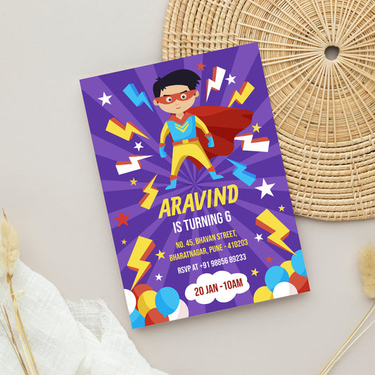 Super Boy Birthday Invitation Template, Printable Invitation, Boy Birthday, Evite, Digital Invite, B122