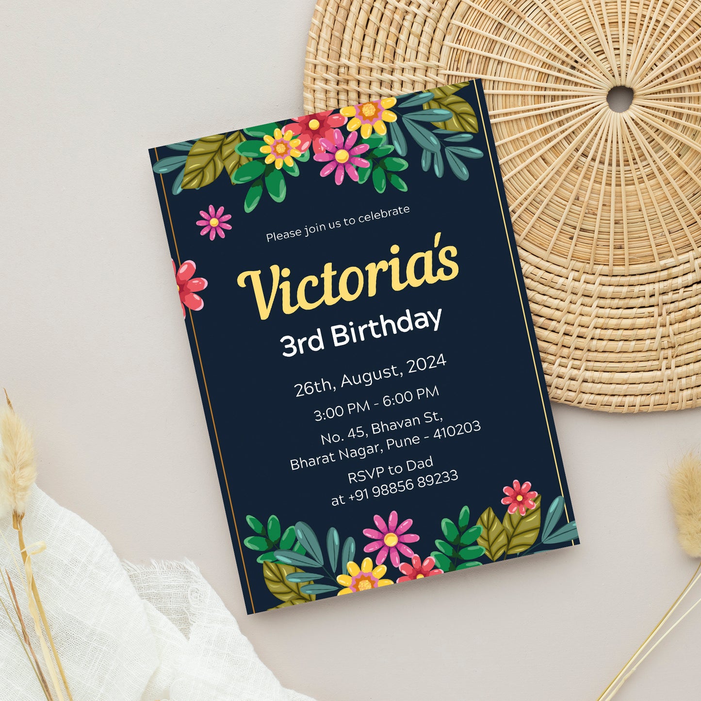 Daisy Flower Birthday Invitation Template, Printable Invitation, Girl Birthday, Evite, Digital Invite, - B062