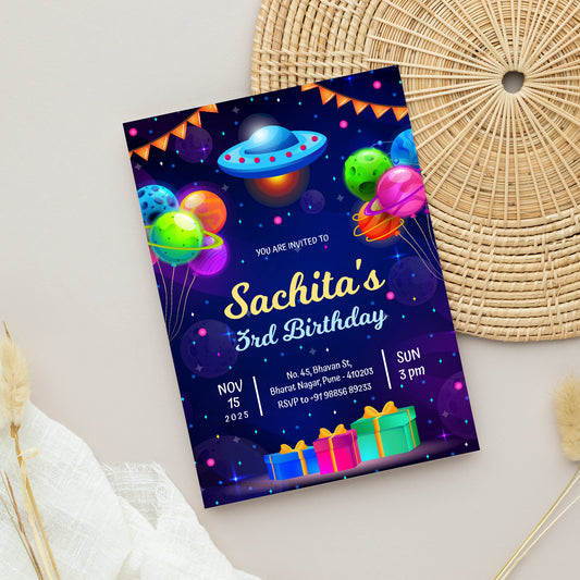 Space Avenue Birthday Invitation Template, Printable Invitation, Girl Birthday, Evite, Digital Invite,  - B013