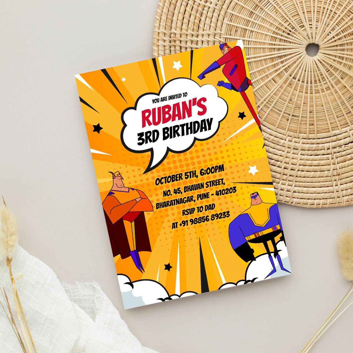 Superhero Birthday Invitation Template, Printable Invitation, Boy Birthday, Evite, Digital Invite,  B118