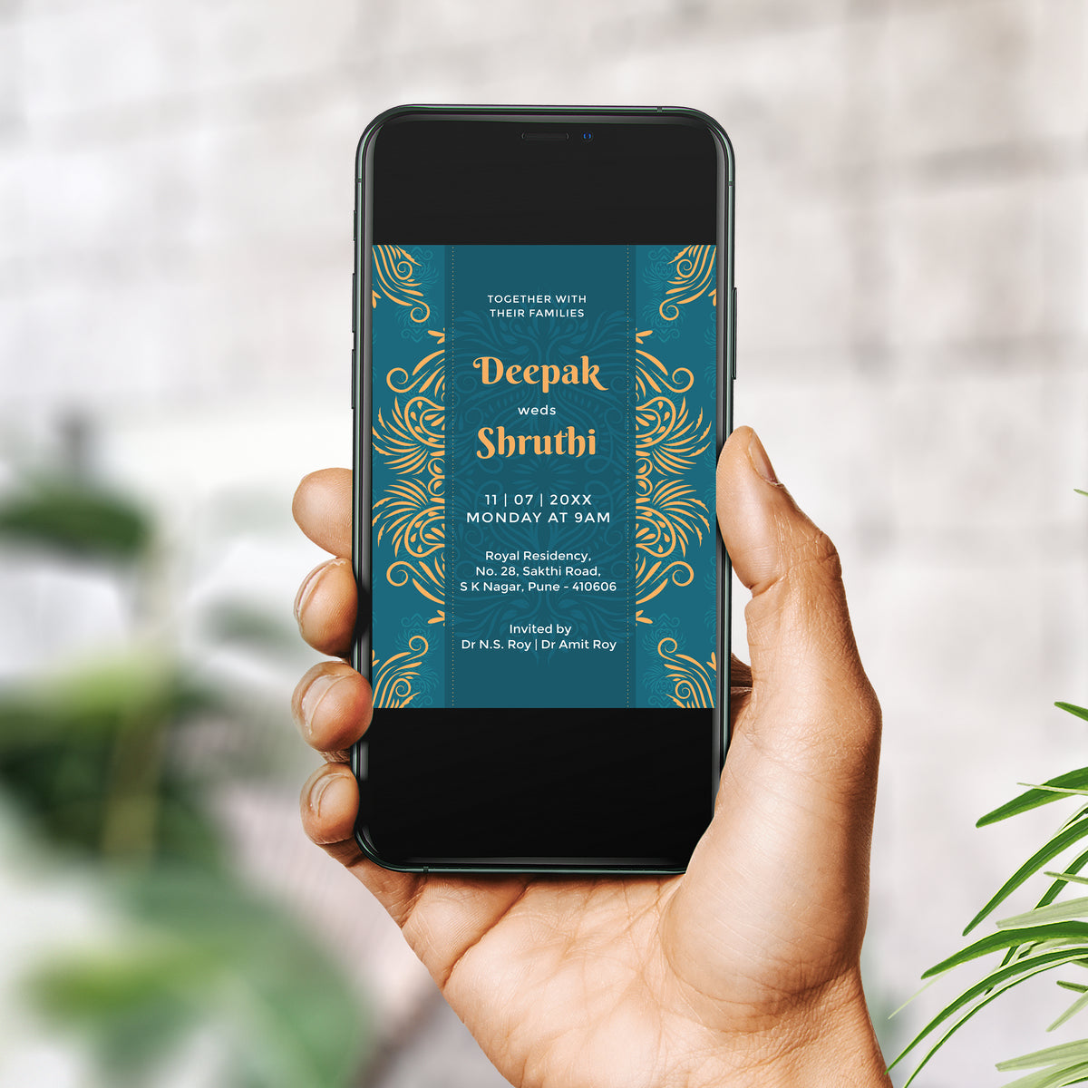 Emerald Blue Palette Wedding Invitation Template, Printable Invitation, Evite, Digital Wedding Invite,  – W190