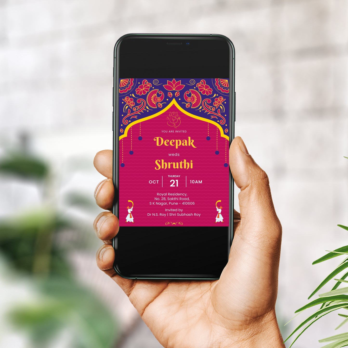 Traditonal Red Blue Wedding Invitation Template, Printable Invitation, Evite, Digital Wedding Invite, – W120