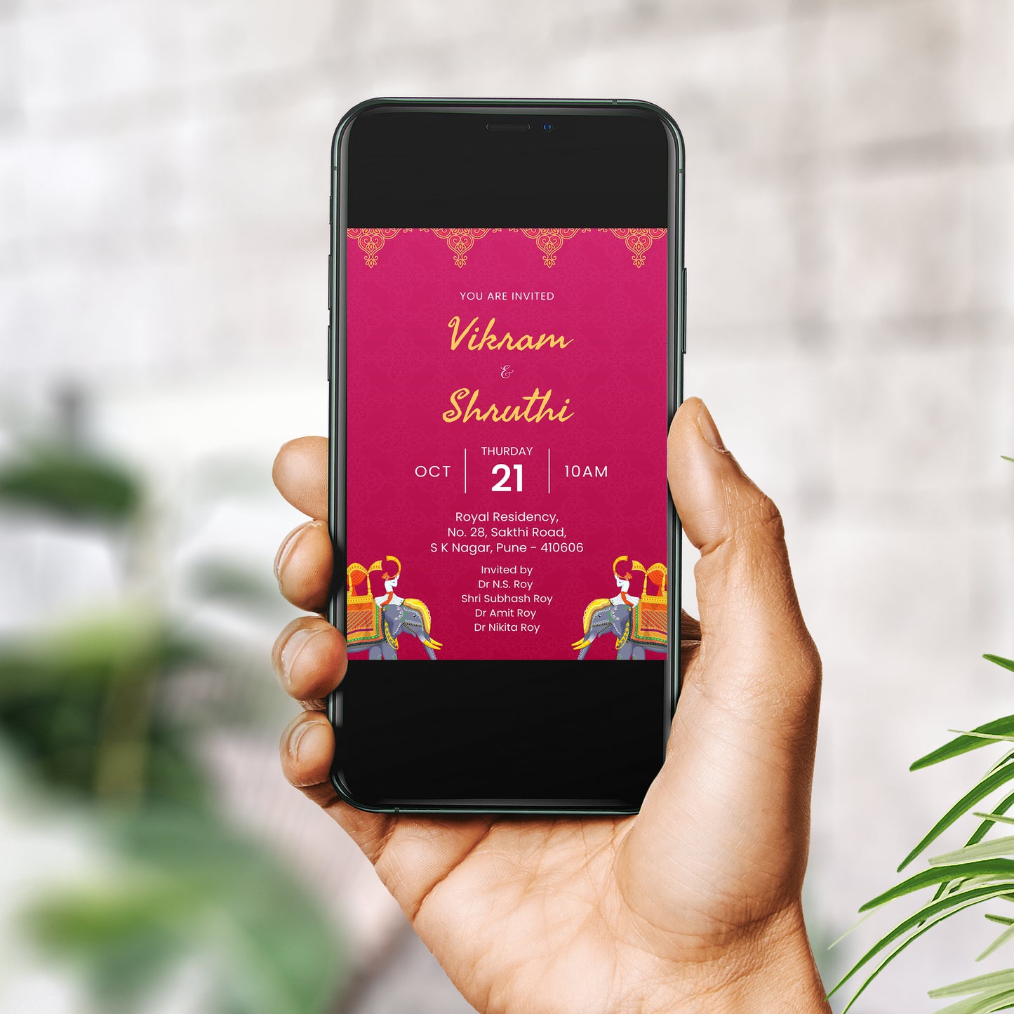 Dark Pink Traditional Wedding Invitation Template, Printable Invitation, Evite, Digital Wedding Invite, – W118