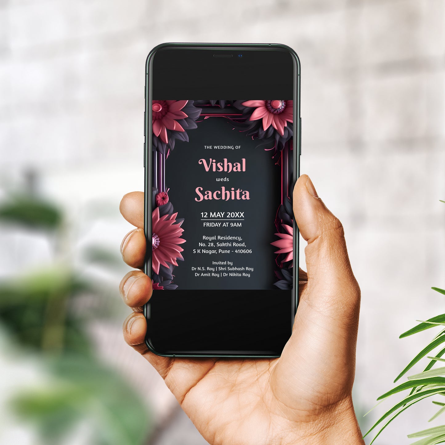 Black Rose Palette Wedding Invitation Template, Printable Invitation, Evite, Digital Wedding Invite, – W135
