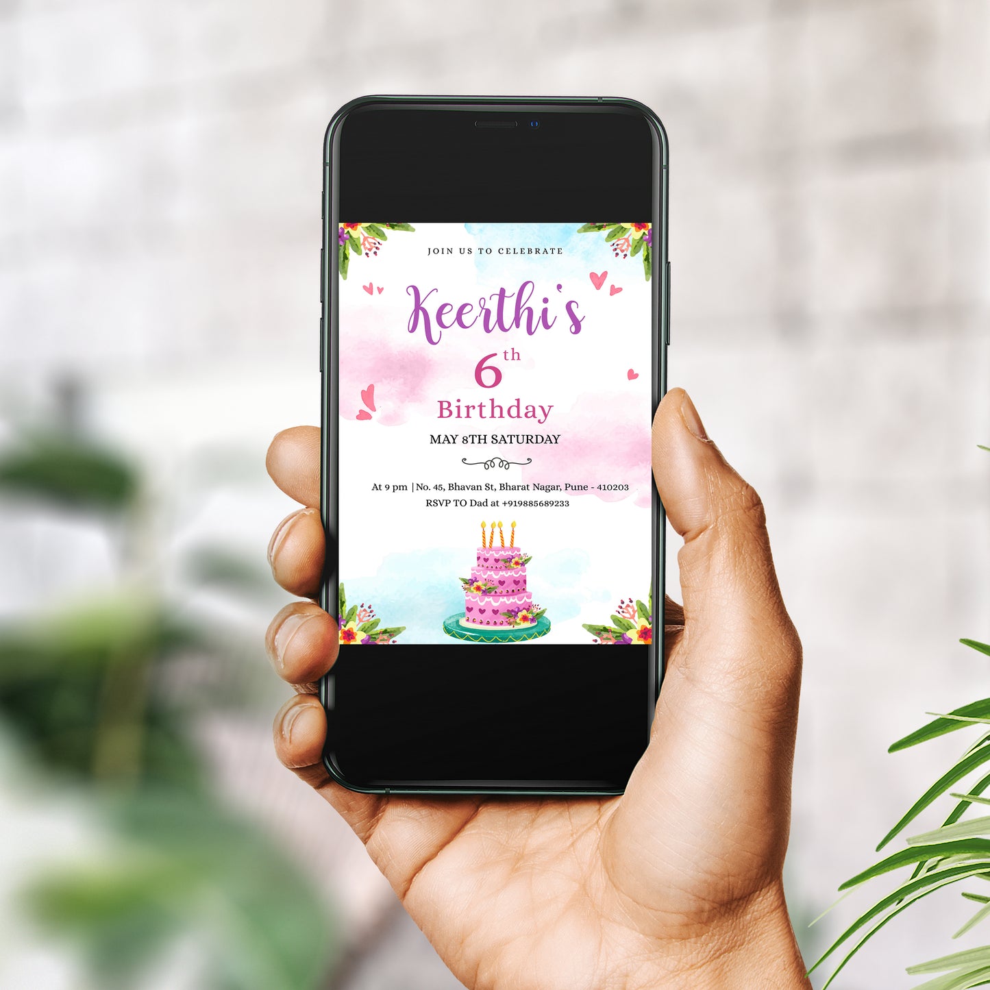 Cake Birthday Invitation Template, Printable Invitation, Girl Birthday, Evite, Digital Invite,  - B002