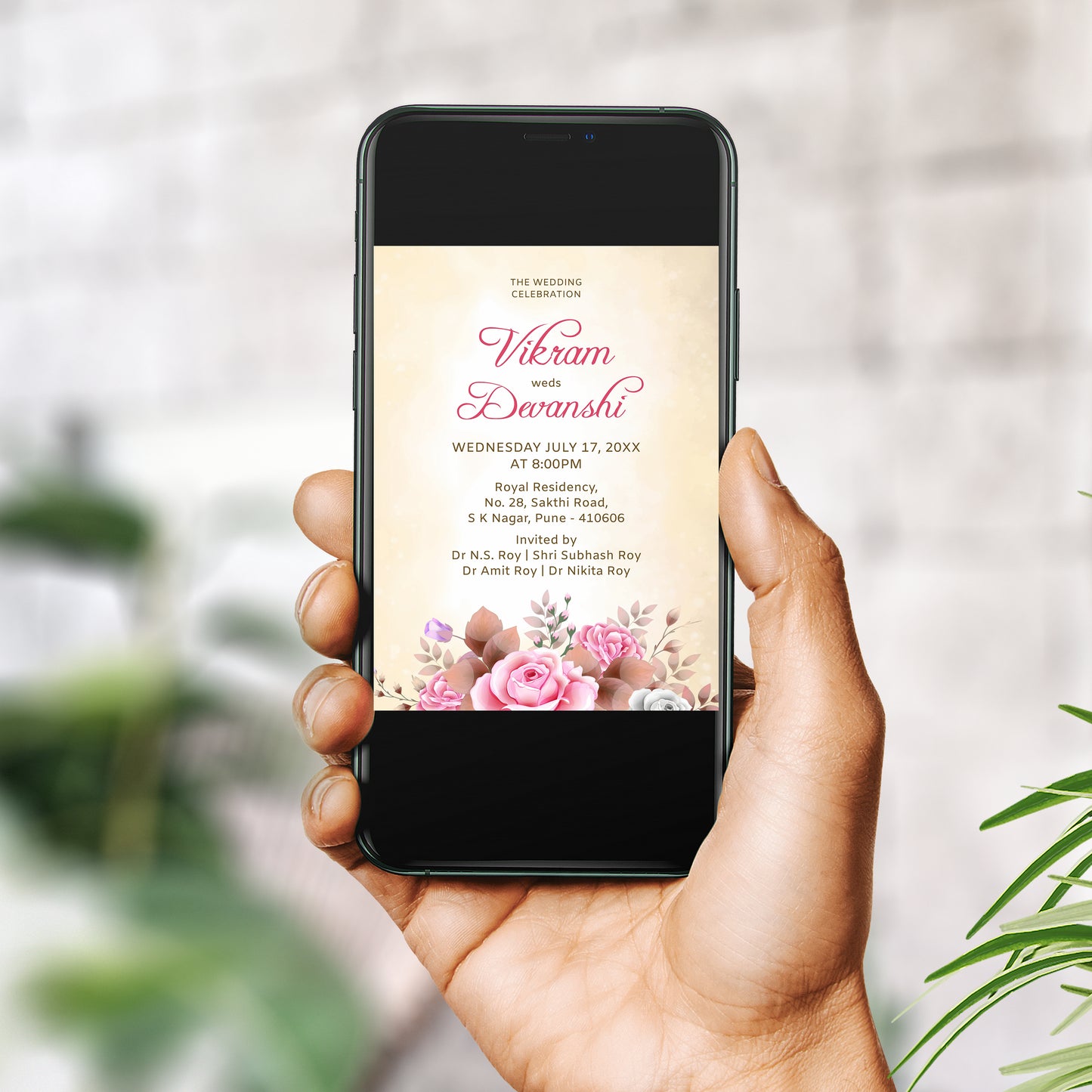 Watercolour Pink Wedding Invitation Template, Printable Invitation, Evite, Digital Wedding Invite, Edit yourself, Corjl – WI0029