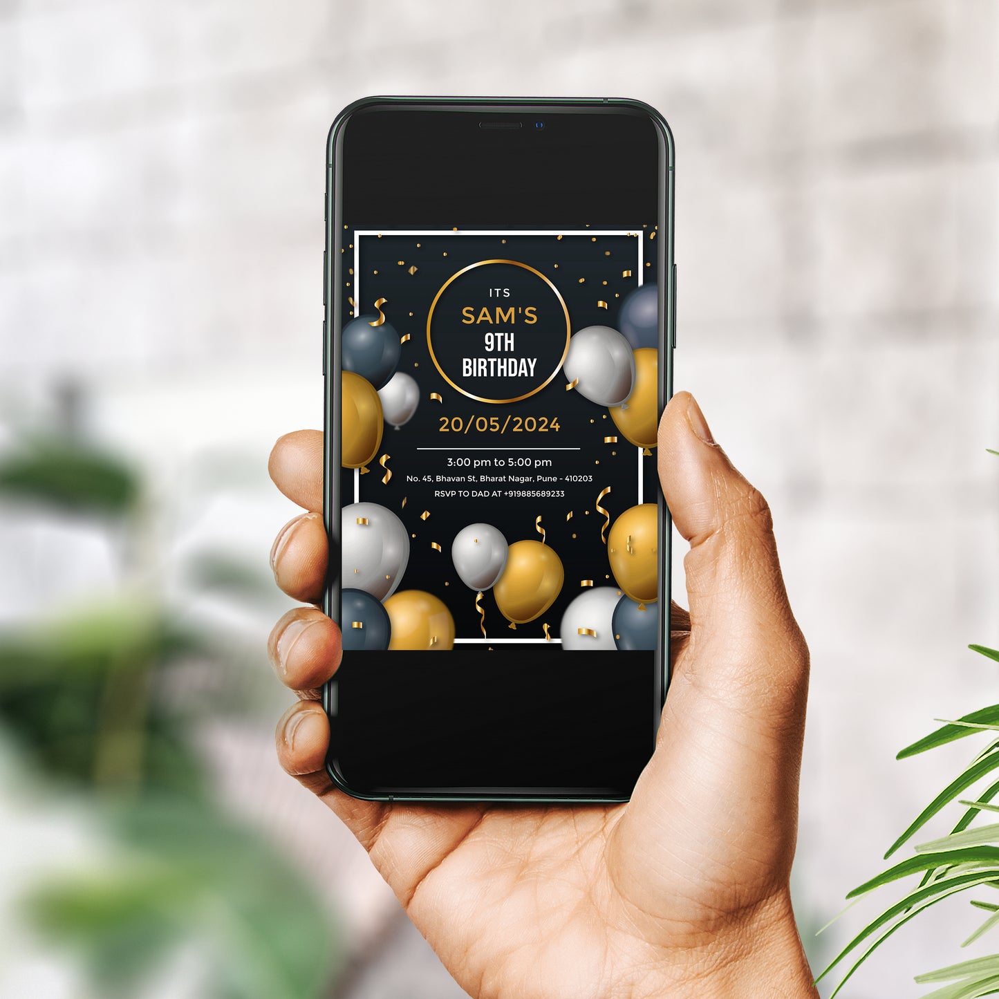 Black Gold Birthday Invitation Template, Printable Invitation, Boy Birthday, Evite, Digital Invite,  - B007