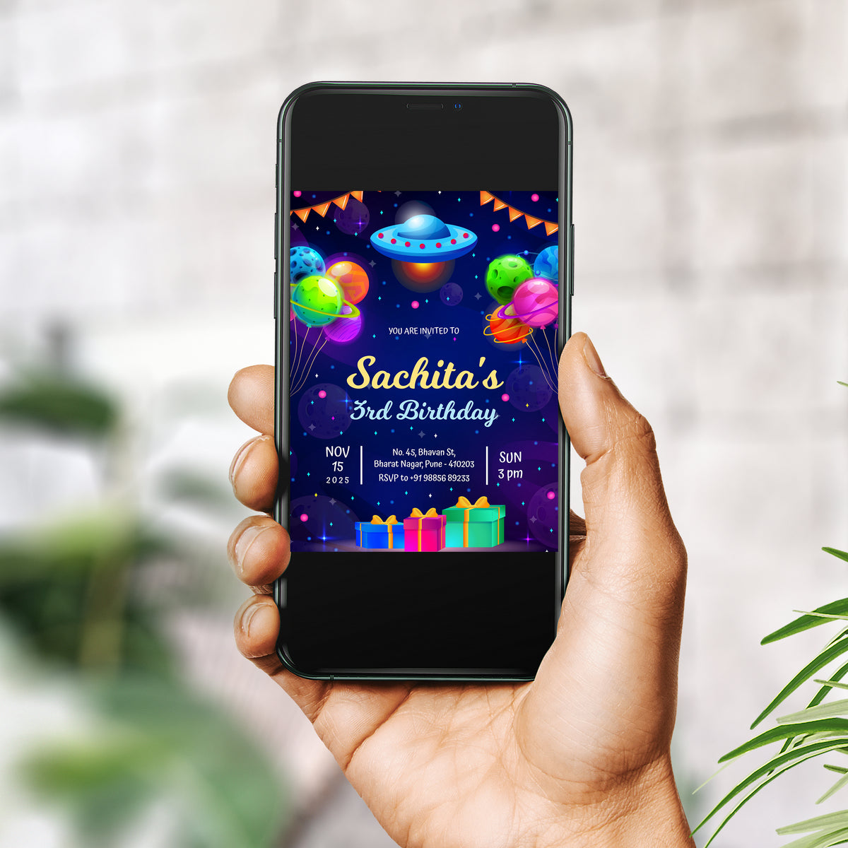 Space Avenue Birthday Invitation Template, Printable Invitation, Girl Birthday, Evite, Digital Invite,  - B013
