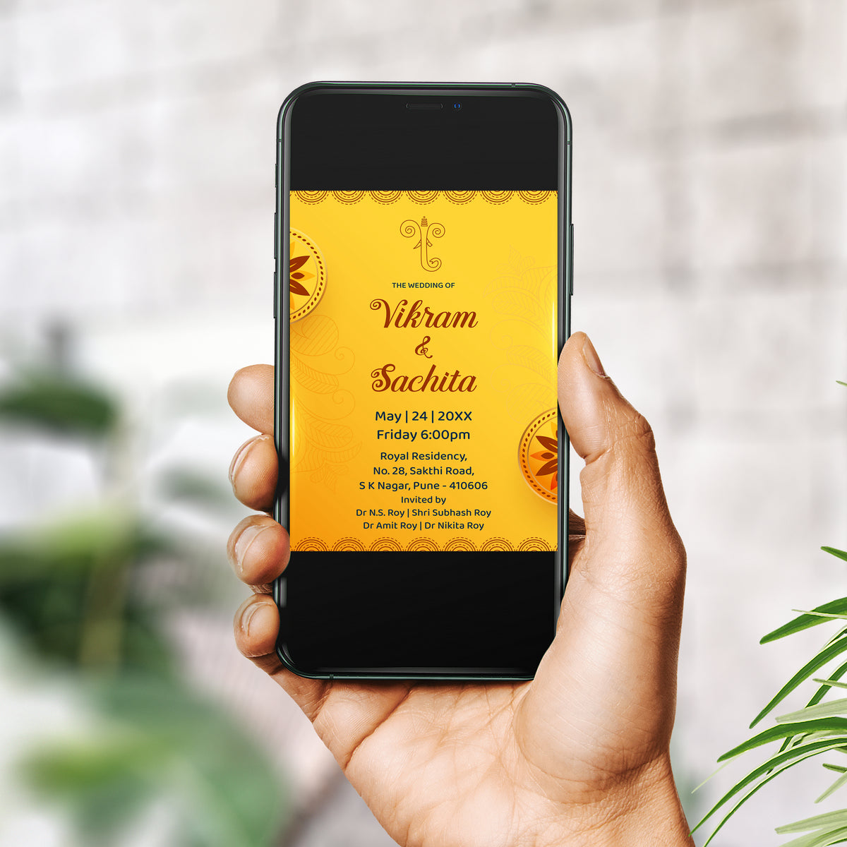 Indian Traditional Wedding Invitation Template, Printable Invitation, Yellow, Evite, Digital Wedding Invite, Edit yourself, Corjl – WI0006