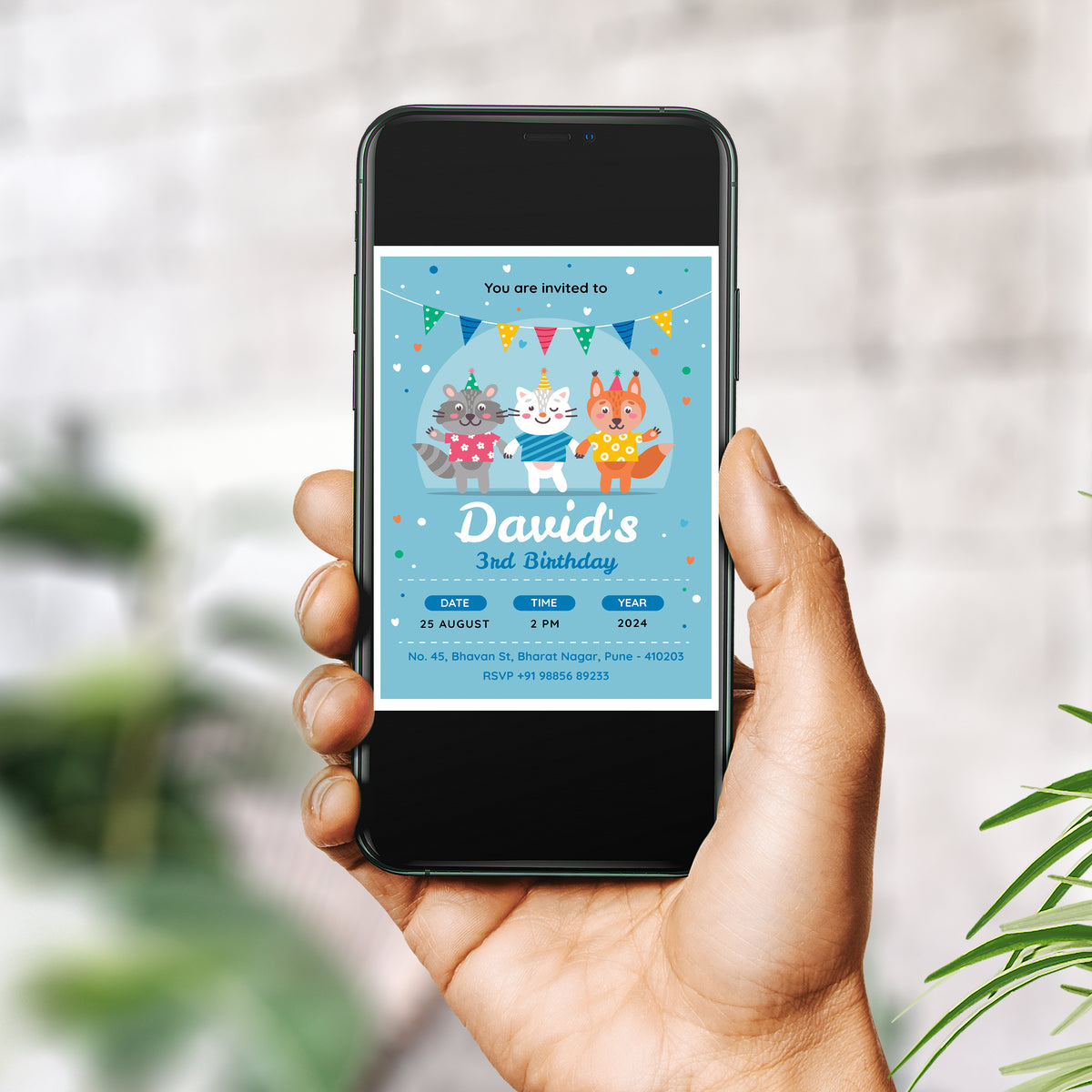 Cat Birthday Invitation Template, Printable Invitation, Boy Birthday, Evite, Digital Invite,  - B096