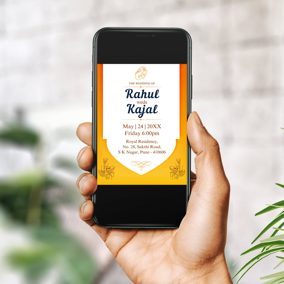 Indian Yellow Traditional Wedding Invitation Template, Printable Invitation, Evite, Digital Wedding Invite, – W049