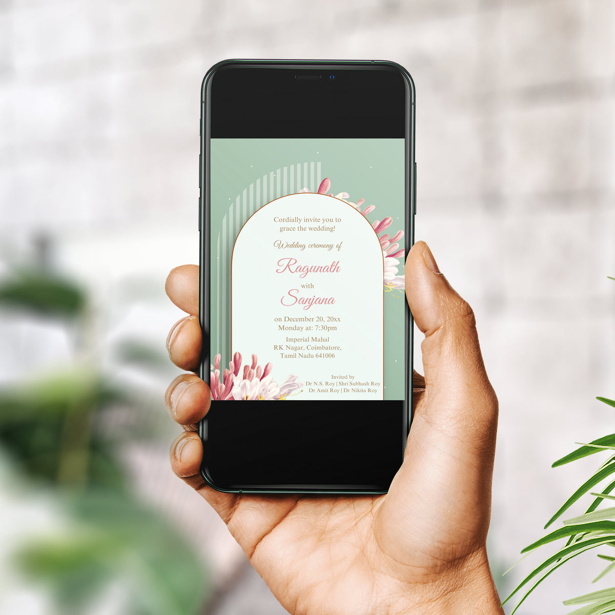Elegant Green Arch Wedding Invitation Template, Printable Invitation, Evite, Digital Wedding Invite, Edit yourself, Corjl – WI0008