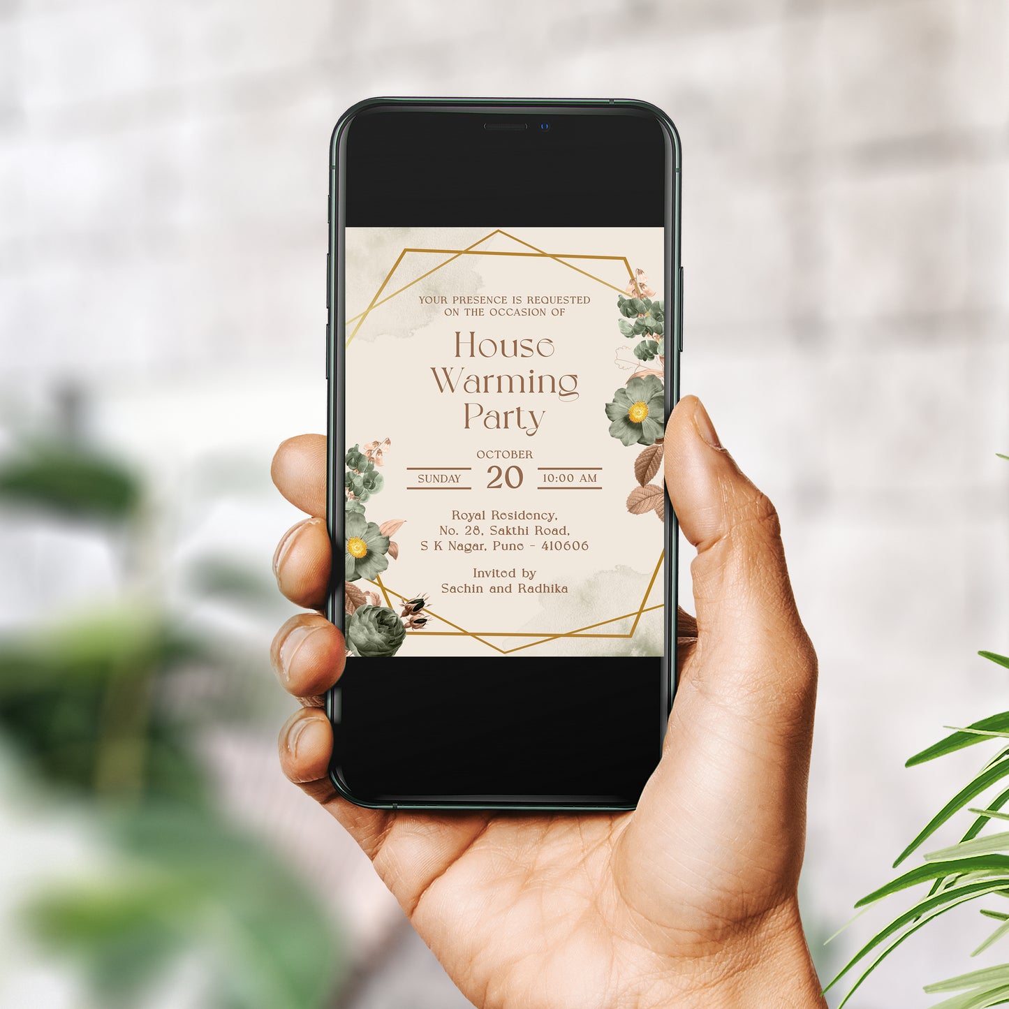 Elegant Green Palette House Warming Invitation Template, Printable Invitation, Evite, Digital Housewarming Invite, Edit yourself, Corjl – HW0012 (Copy)