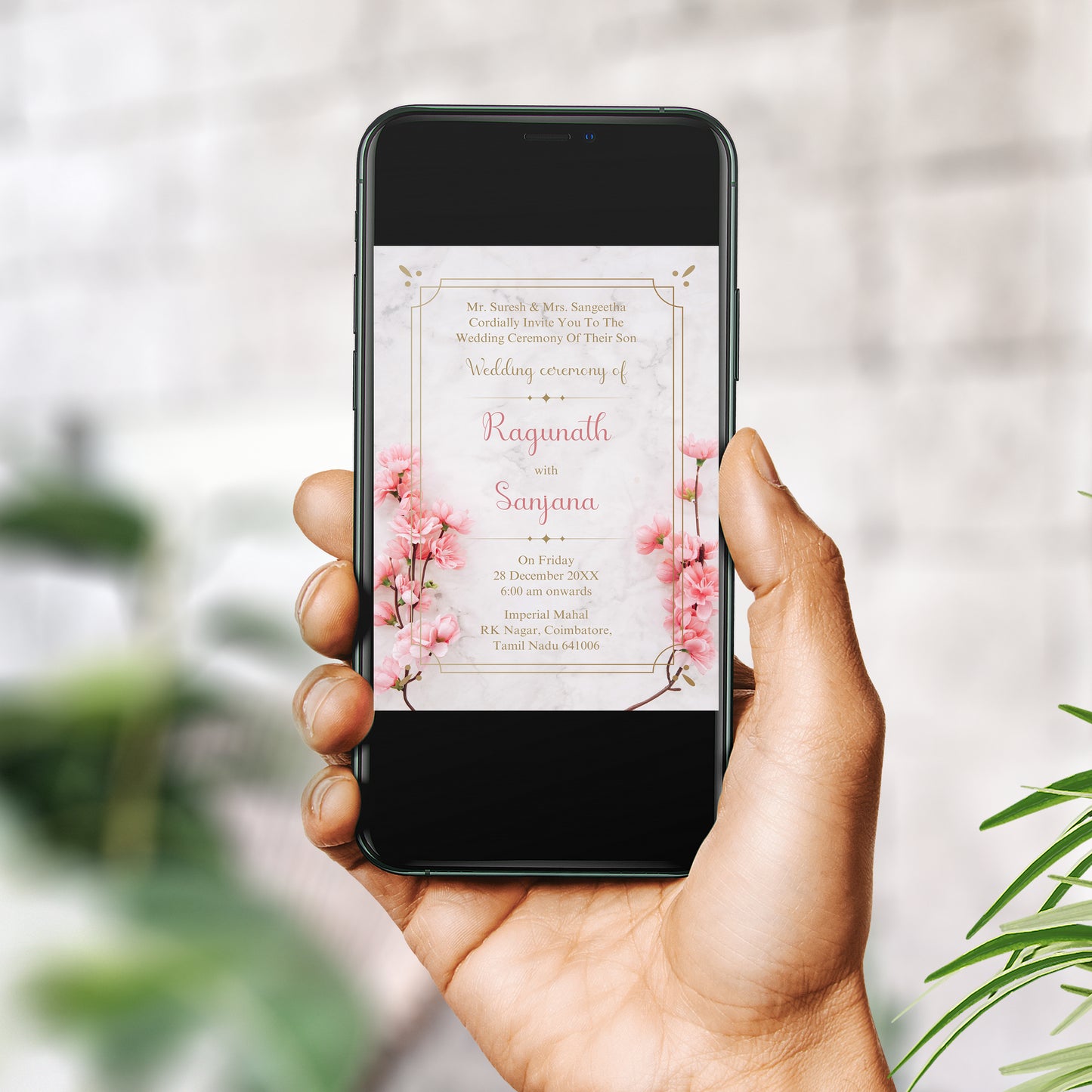 Pink Orchid Floral Wedding Invitation Template, Printable Invitation, Evite, Digital Wedding Invite, Edit yourself, Corjl – WI0001