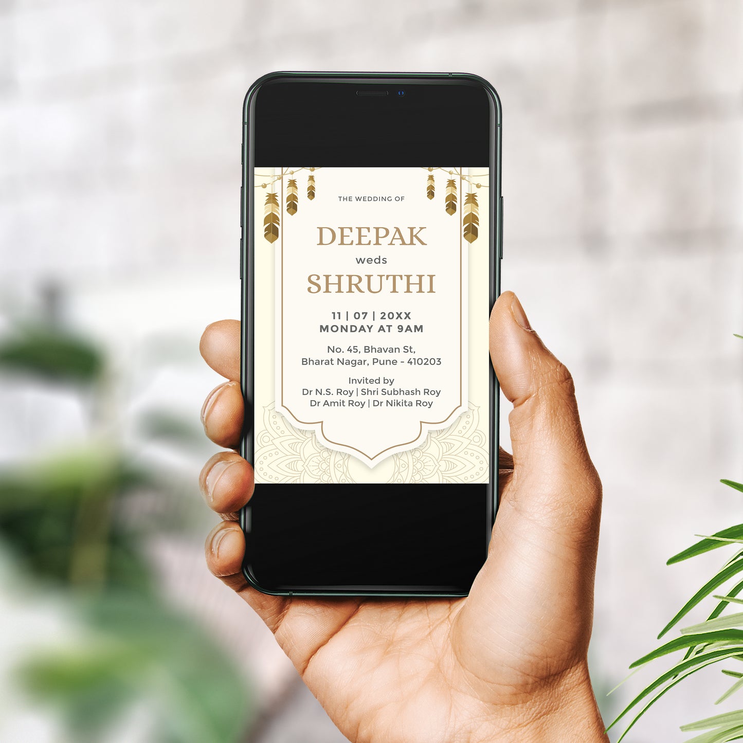 Modern Wedding Invitation Template, Printable Invitation, Evite, Yellow, Digital Wedding Invite, – W113