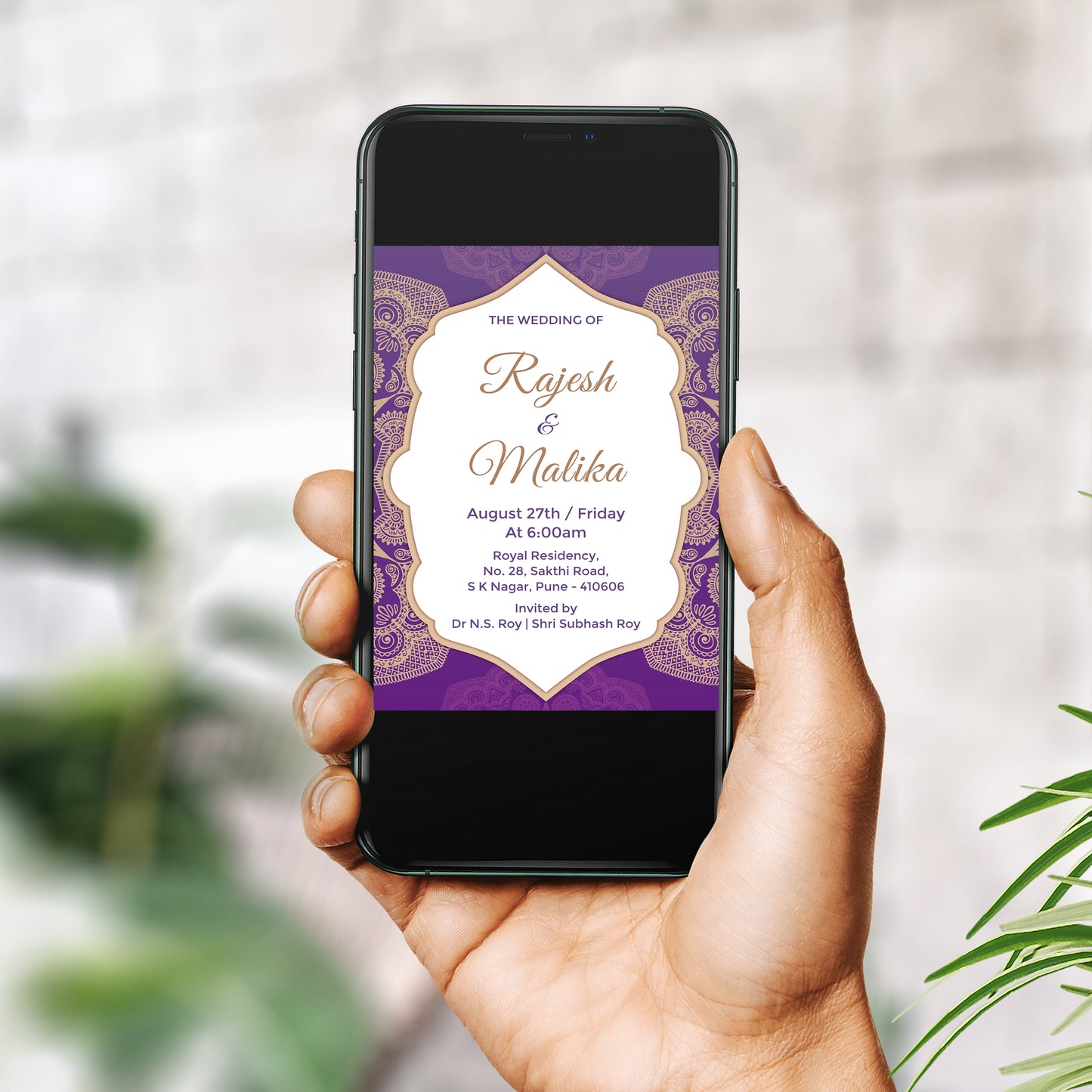 Elegant Purple Wedding Invitation Template, Printable Invitation, Evite, Digital Wedding Invite,  – W077