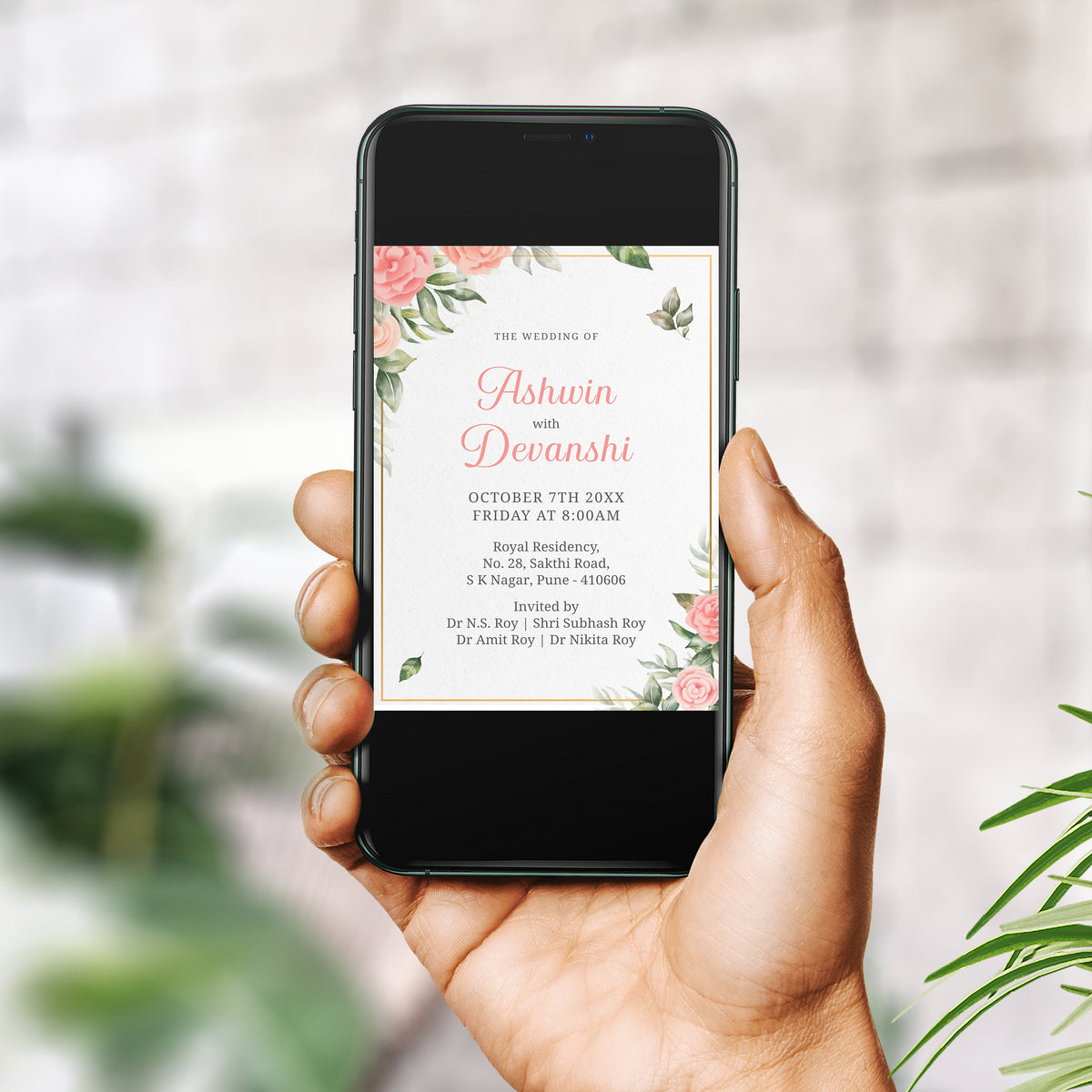 Watercolour Pink Palette Wedding Invitation Template, Printable Invitation, Evite, Digital Wedding Invite, Edit yourself, Corjl – WI0018