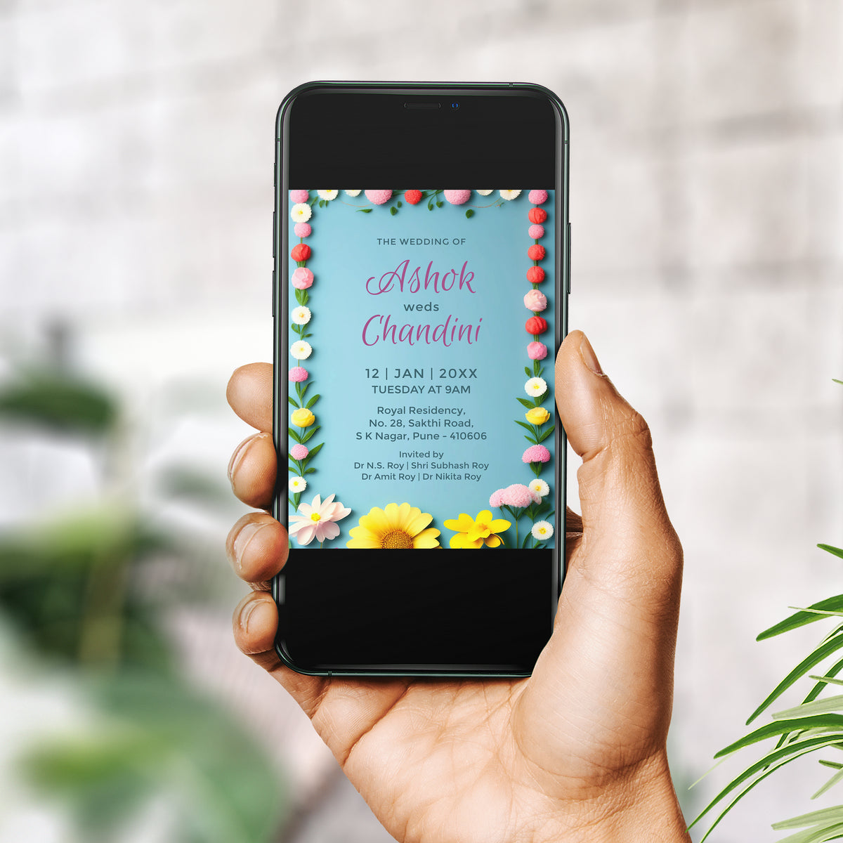 Sky Blue Flower Floral Wedding Invitation Template, Printable Invitation, Evite, Digital Wedding Invite, – W180