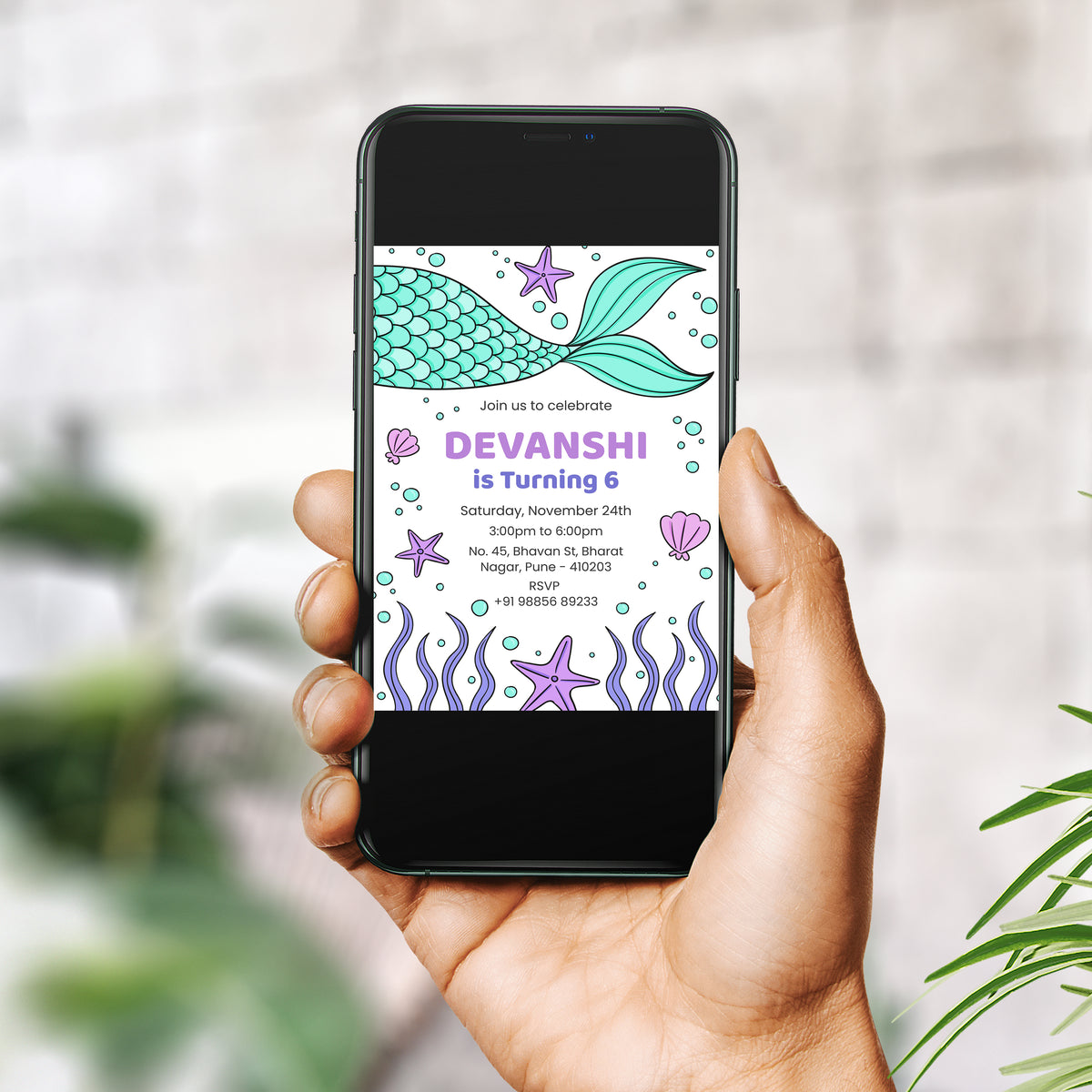 Star Fish Birthday Invitation Template, Printable Invitation, Girl Birthday, Evite, Digital Invite,  - B094
