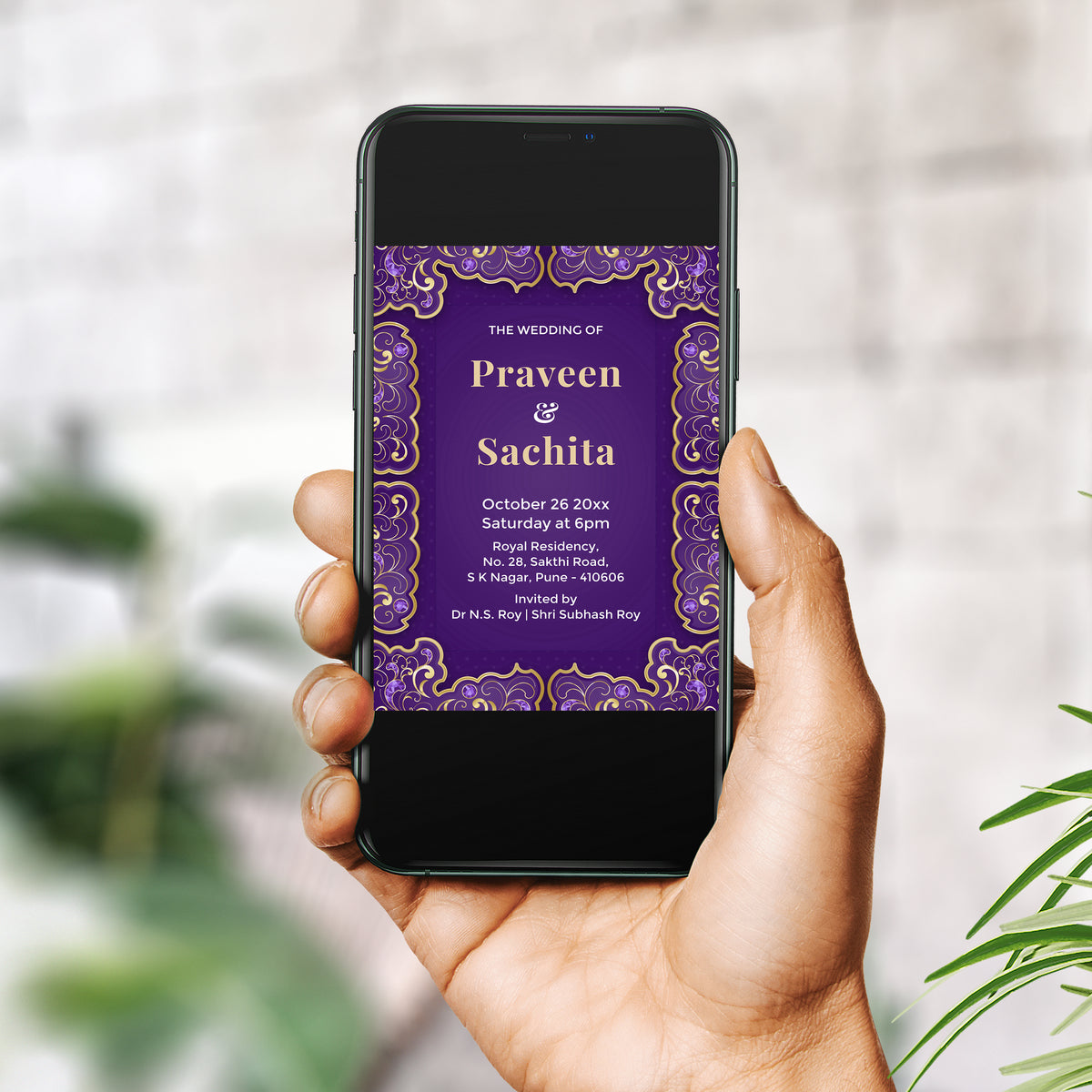 Purple Gold Palette Wedding Invitation Template, Printable Invitation, Evite, Digital Wedding Invite, – W078