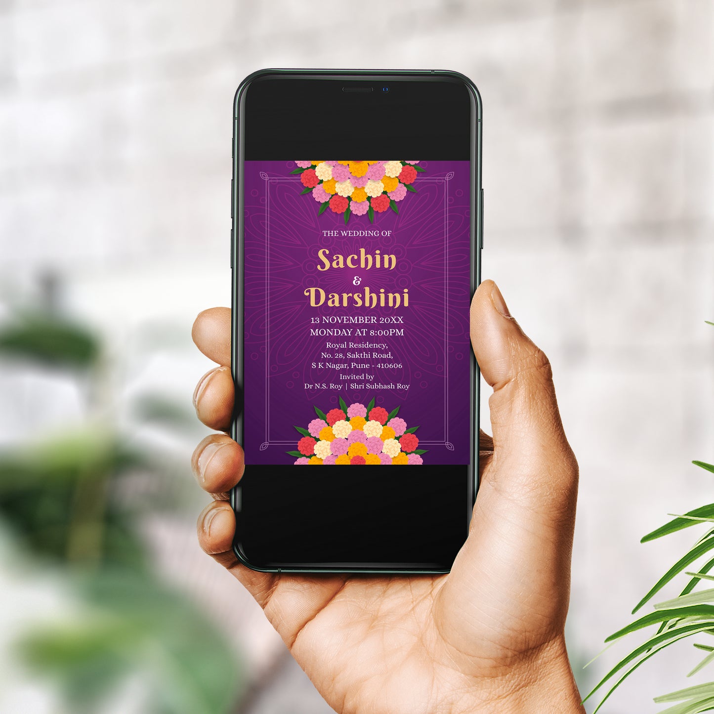 Marigold Pink Floral Wedding Invitation Template, Printable Invitation, Evite, Digital Wedding Invite,  – W080