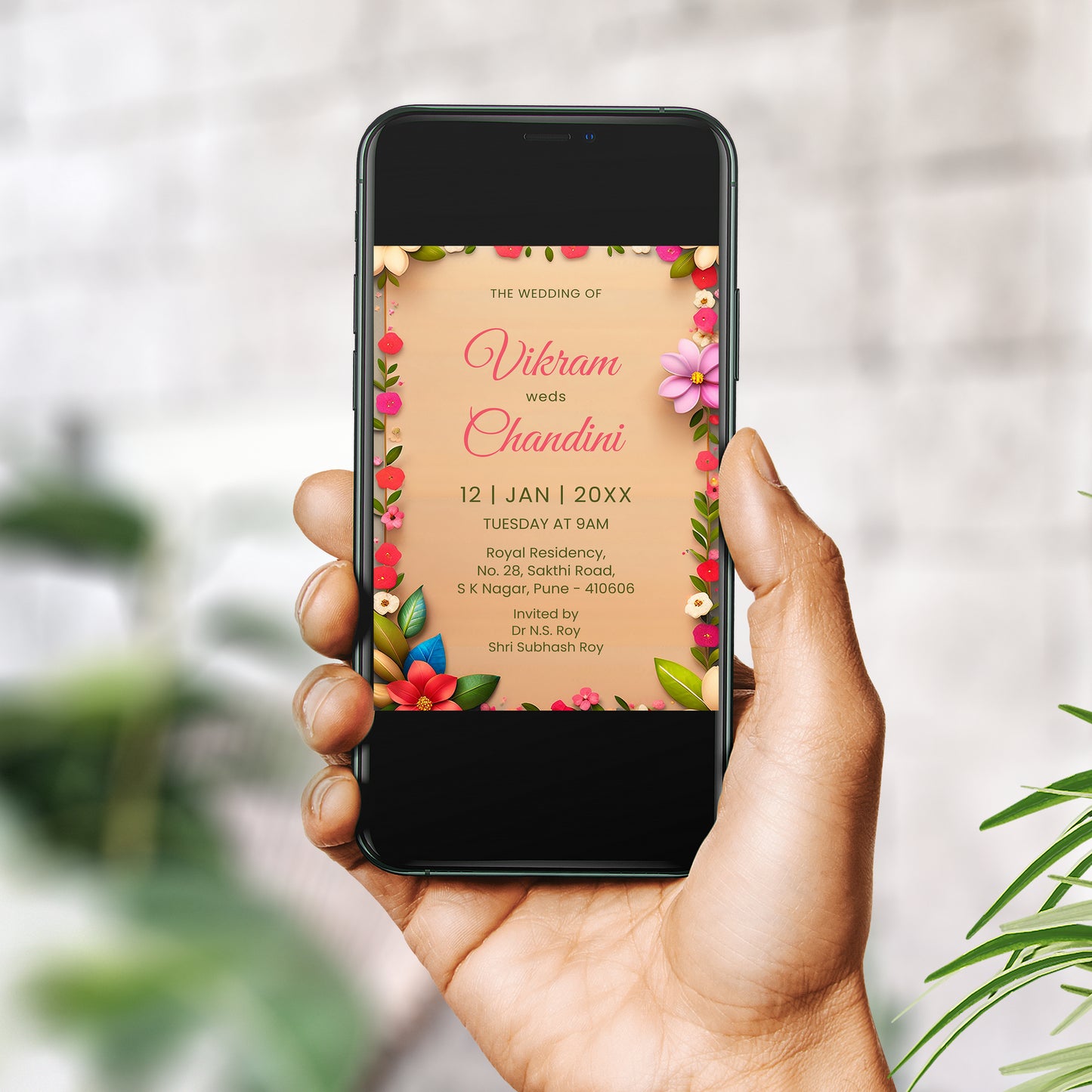 Woody Flower Floral Wedding Invitation Template, Printable Invitation, Evite, Digital Wedding Invite, – W179