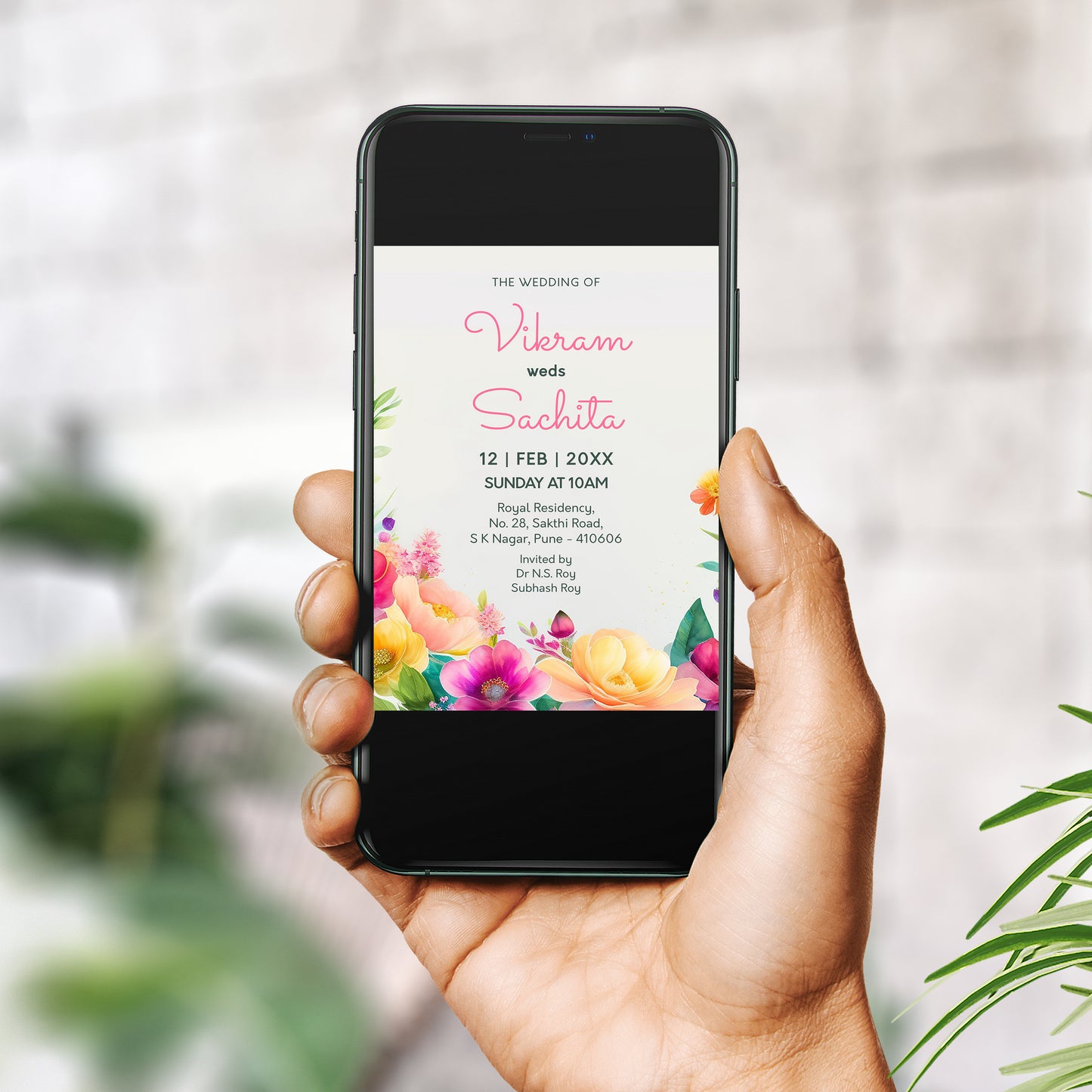 Watercolour Flower Wedding Invitation Template, Printable Invitation, Evite, Digital Wedding Invite, – W168
