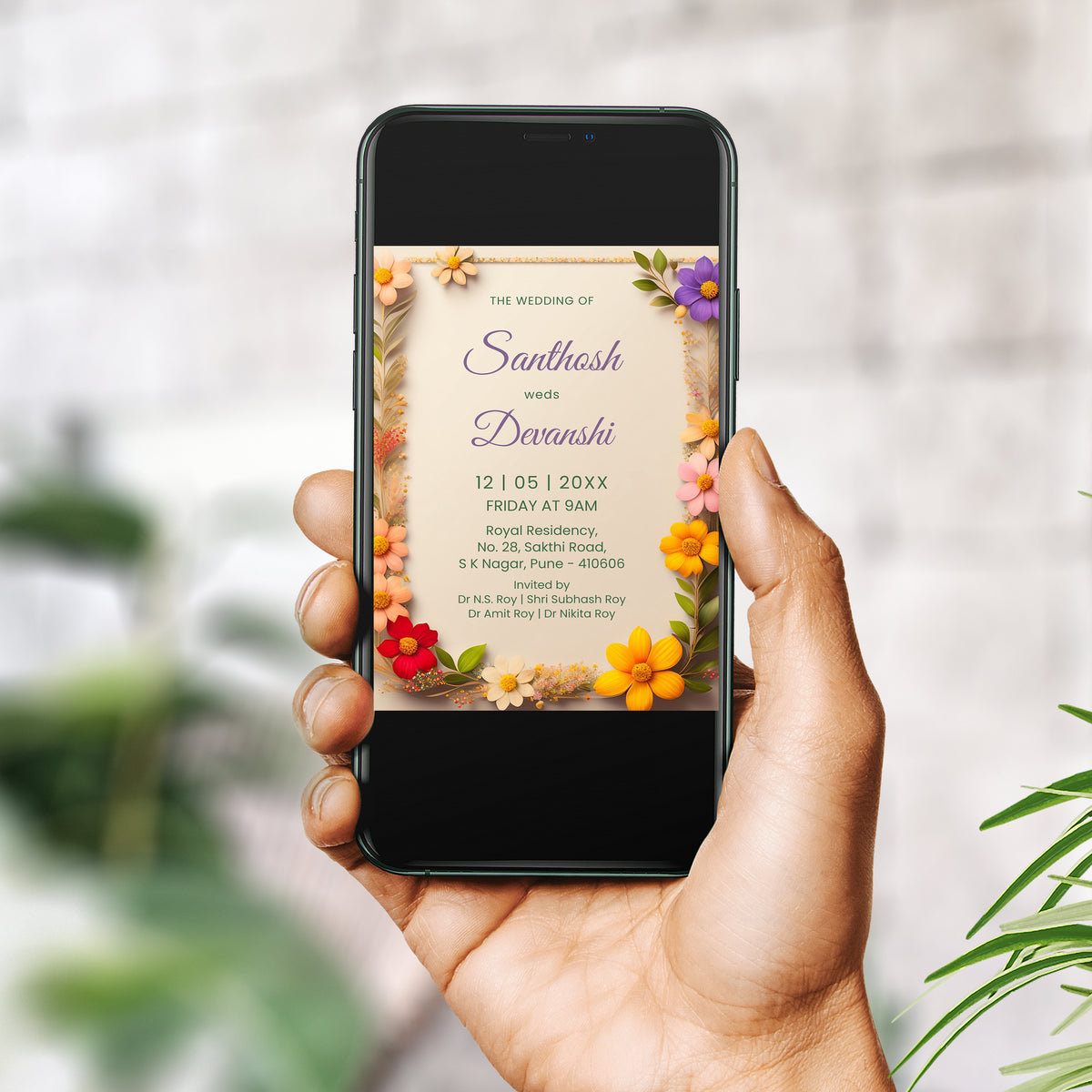 Purple Yellow Floral Wedding Invitation Template, Printable Invitation, Evite, Digital Wedding Invite,  – W174