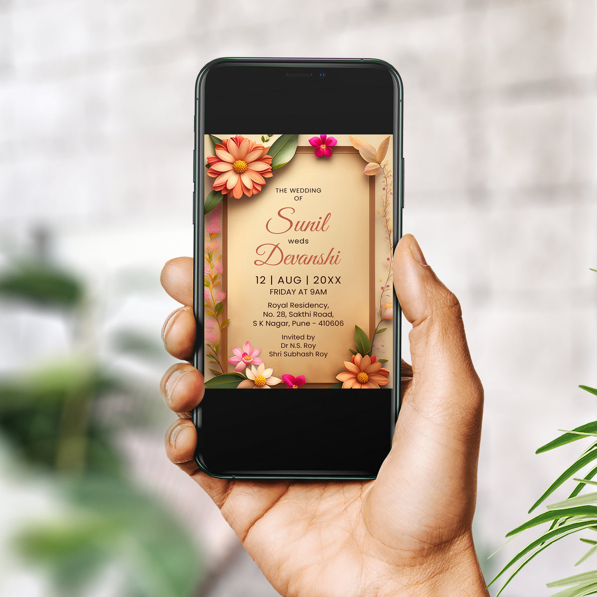 Daisy Woody Palette Wedding Invitation Template, Printable Invitation, Evite, Digital Wedding Invite, – W183
