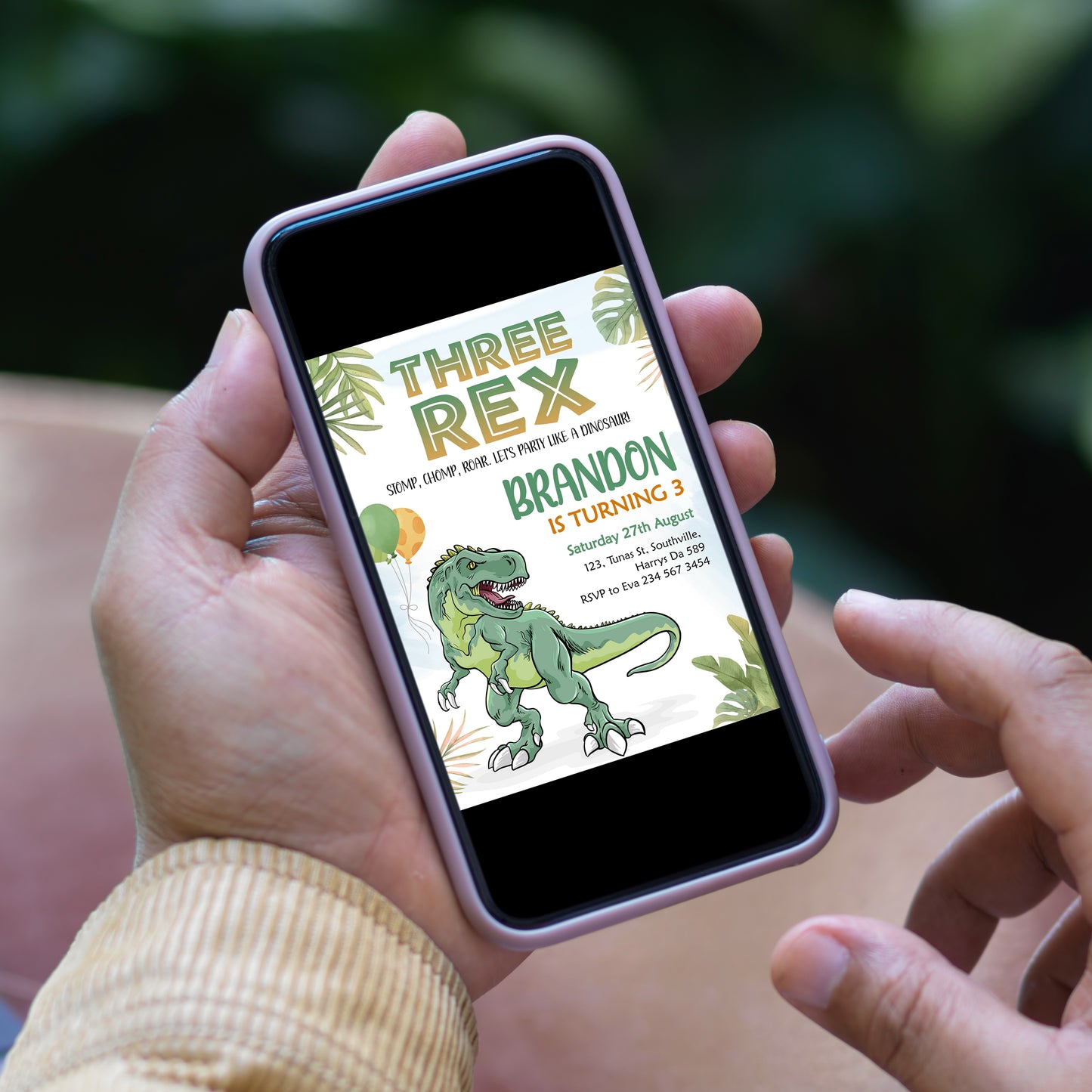 Three Rex Birthday Invitation Template, Printable Invitation, Boy Birthday, Evite, Digital Invite, 0285