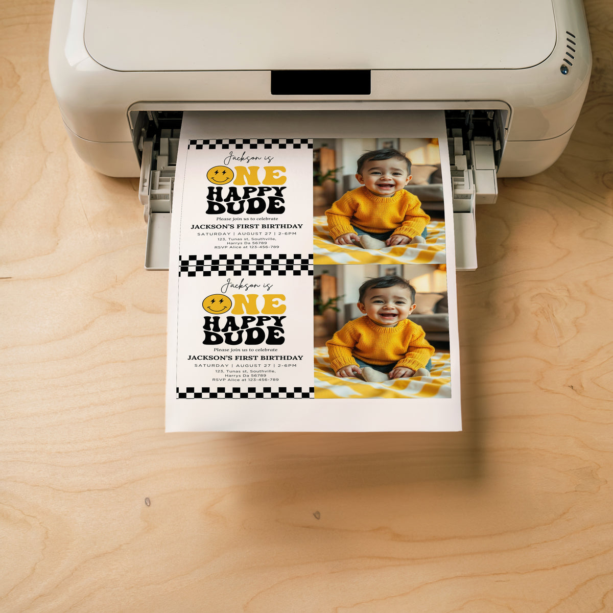One Happy Dude Yellow Birthday Invitation Photo One Happy Dude Yellow Editable Birthday Invite One Happy Dude Yellow Evite Boys first birthday invitation 0409