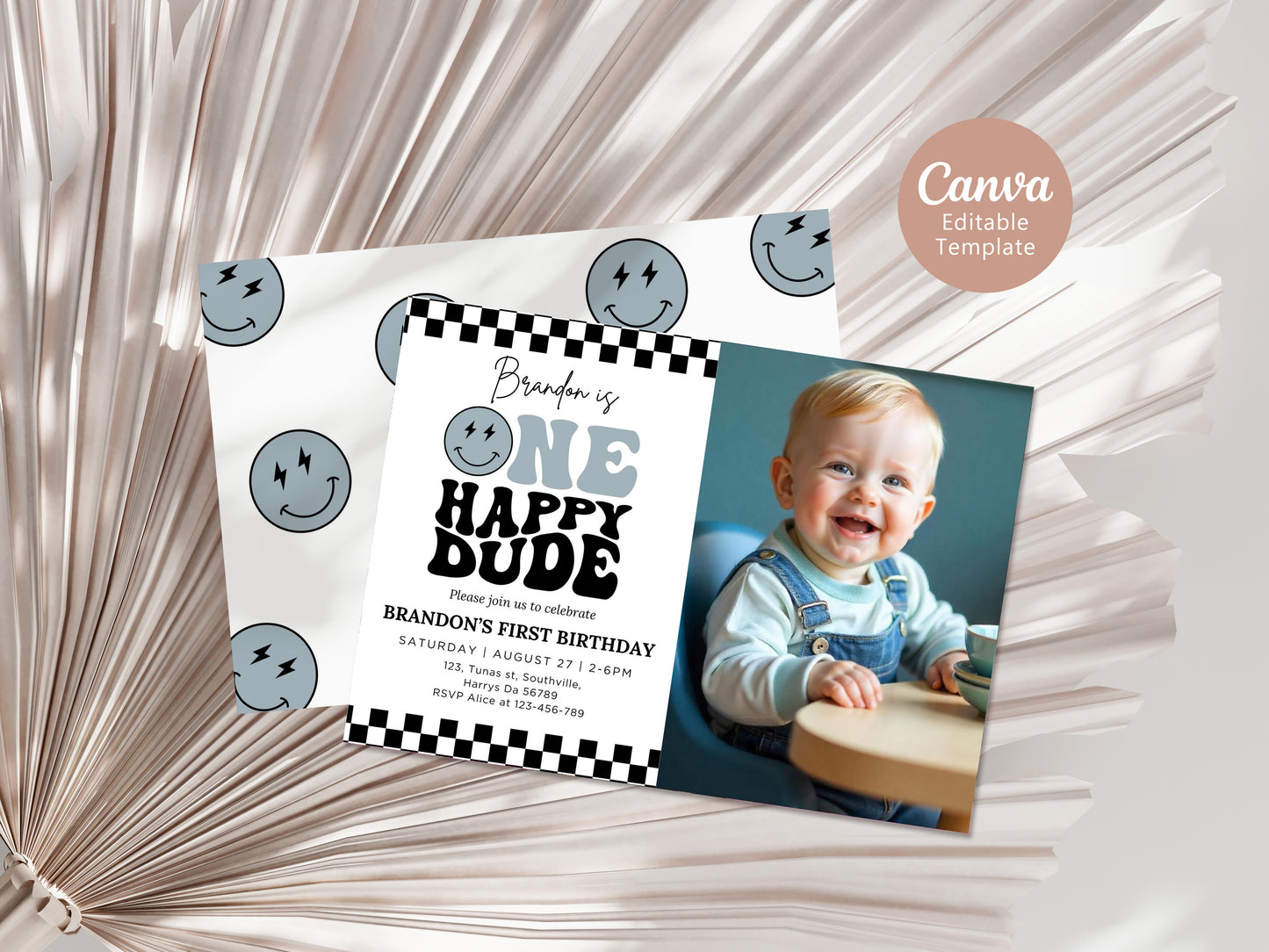 One Happy Dude Birthday Invitation Photo One Happy Dude Editable Birthday Invite One Happy Dude Evite Boys first birthday invitation, 0411