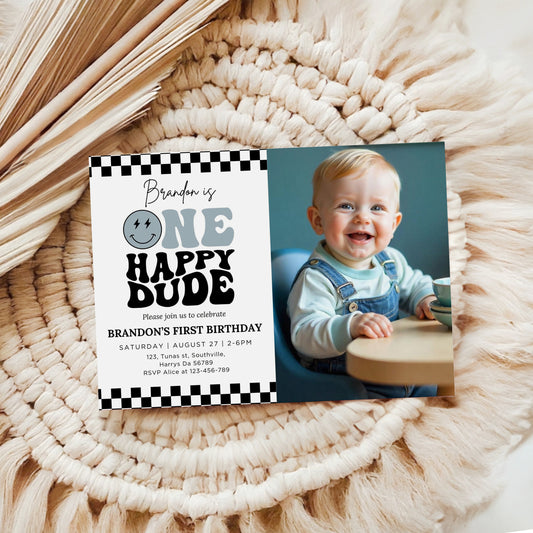 One Happy Dude Birthday Invitation Photo One Happy Dude Editable Birthday Invite One Happy Dude Evite Boys first birthday invitation, 0411