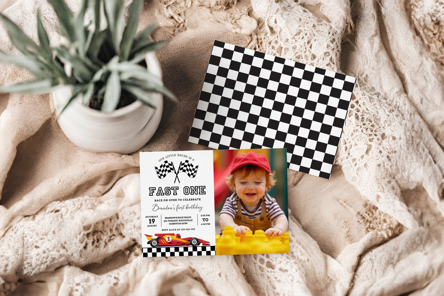 Editable Fast One 1st Birthday Invitation Racing Car Boy First Birthday Invite Vintage Blue Race Car Party Printable Template Download, 0413