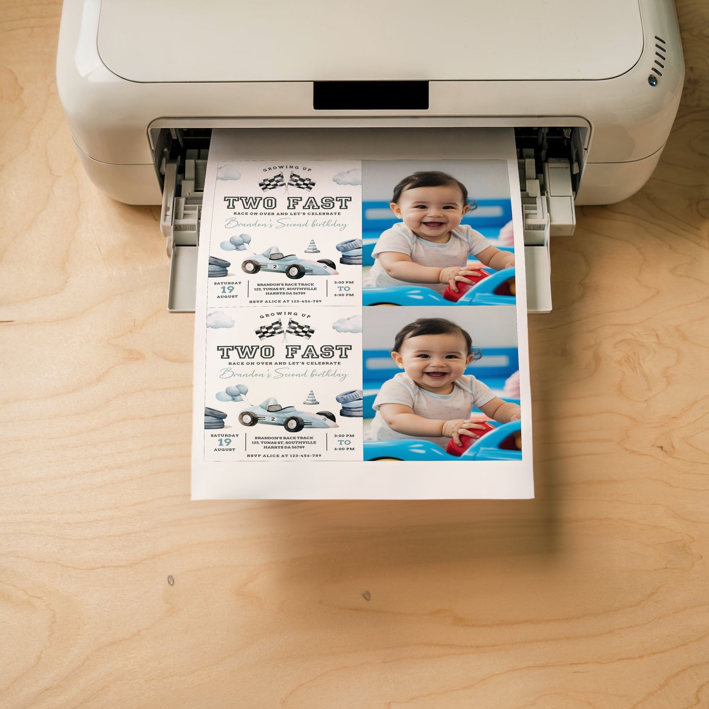 Editable Two Fast Birthday Invitation with photo, Cars Lighting McQueen Invitation, Race Car 2nd Birthday with a picture, Digital Canva 0466