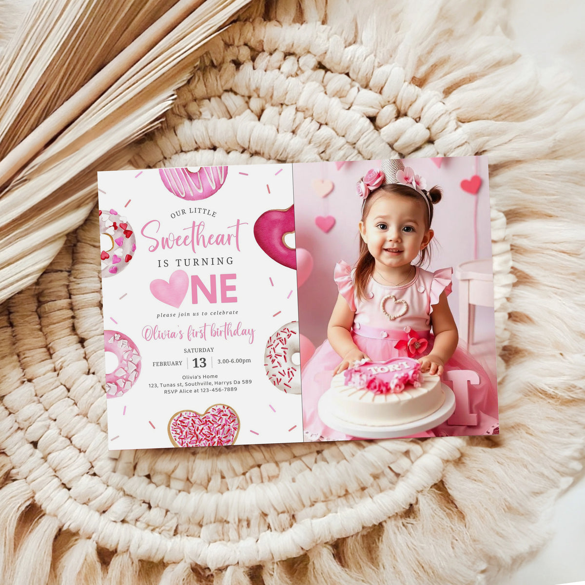 Sweetheart Birthday, First Birthday, Valentine Birthday, Little Sweetheart, Valentine Invitation, Photo Invite 1st Birthday Evite, 0472