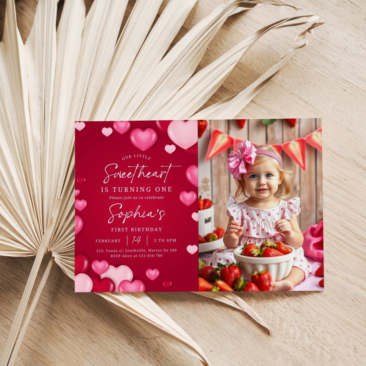 Sweetheart Birthday, First Birthday, Valentine Birthday, Little Sweetheart, Valentine Invitation, Photo Invite 1st Birthday Evite, 0476
