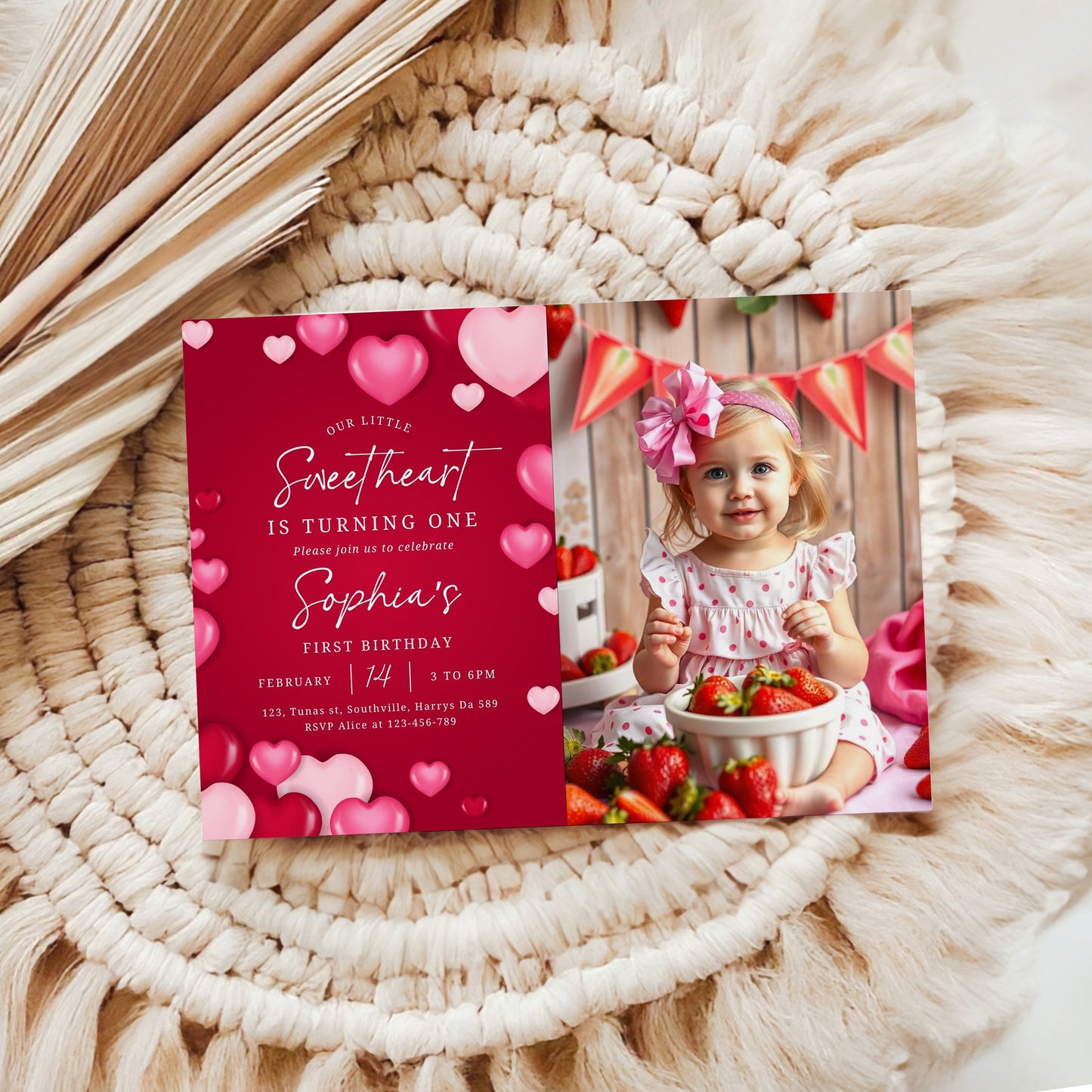 Sweetheart Birthday, First Birthday, Valentine Birthday, Little Sweetheart, Valentine Invitation, Photo Invite 1st Birthday Evite, 0476