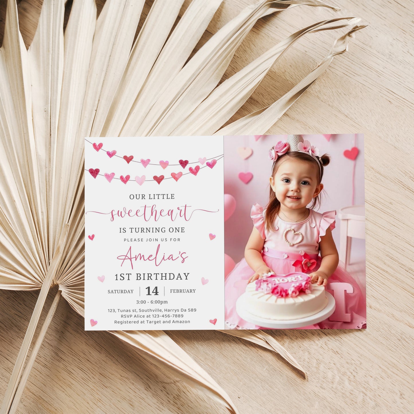 Sweetheart Birthday, First Birthday, Valentine Birthday, Little Sweetheart, Valentine Invitation, Photo Invite 1st Birthday Evite, 0478