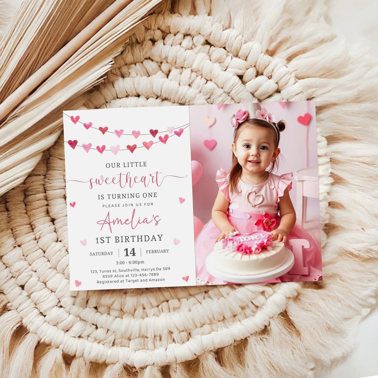 Sweetheart Birthday, First Birthday, Valentine Birthday, Little Sweetheart, Valentine Invitation, Photo Invite 1st Birthday Evite, 0478