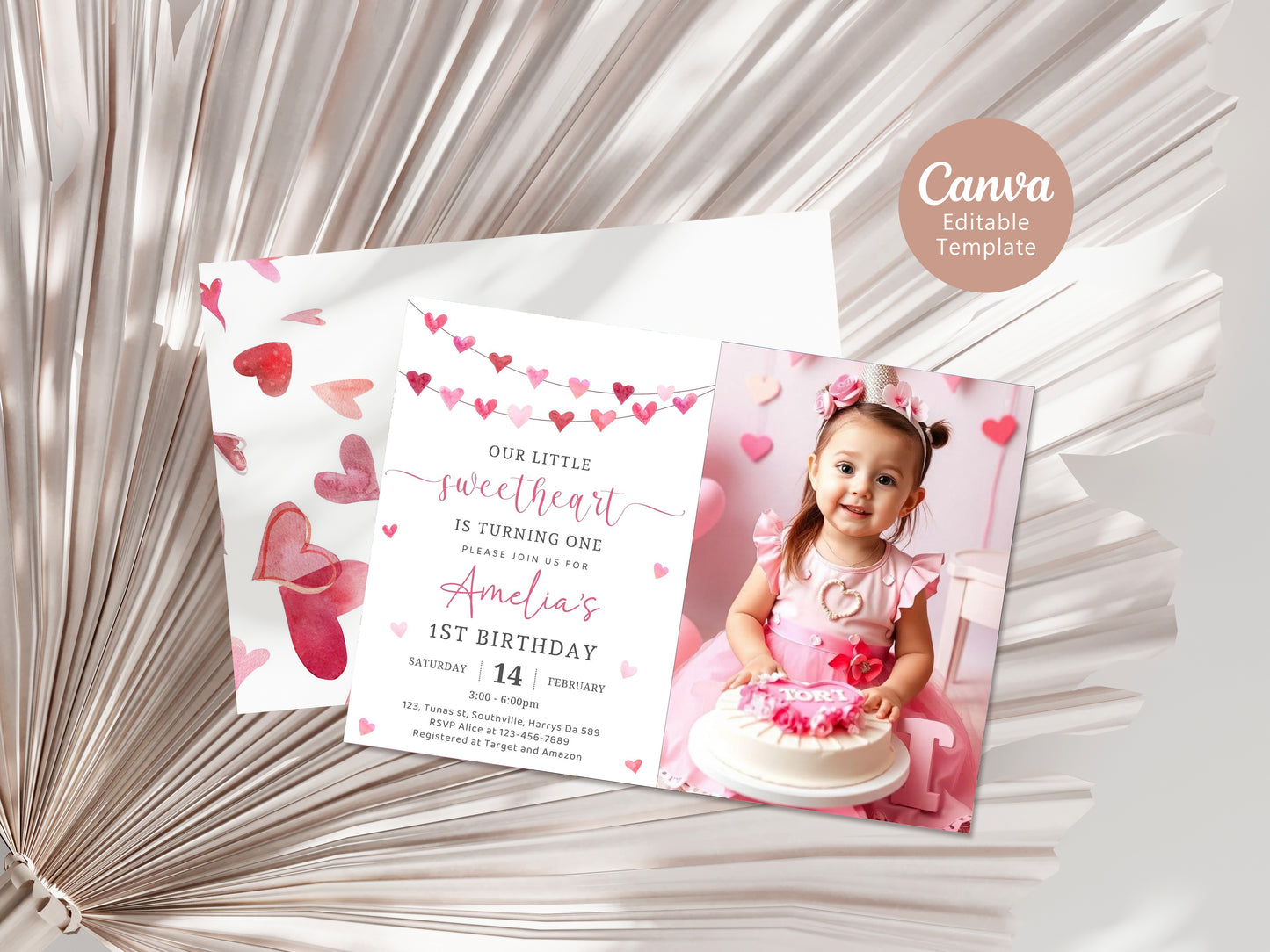 Sweetheart Birthday, First Birthday, Valentine Birthday, Little Sweetheart, Valentine Invitation, Photo Invite 1st Birthday Evite, 0478