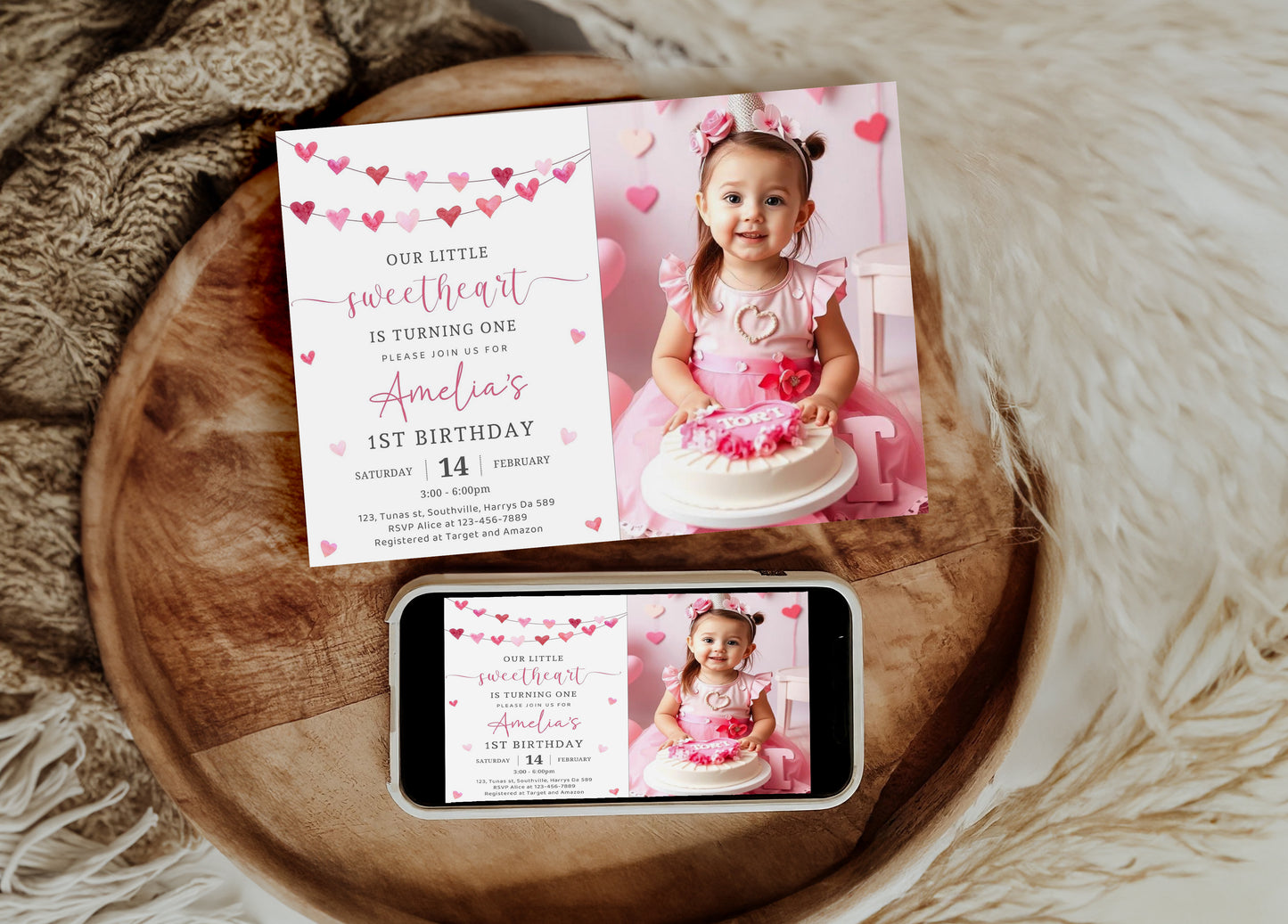 Sweetheart Birthday, First Birthday, Valentine Birthday, Little Sweetheart, Valentine Invitation, Photo Invite 1st Birthday Evite, 0478
