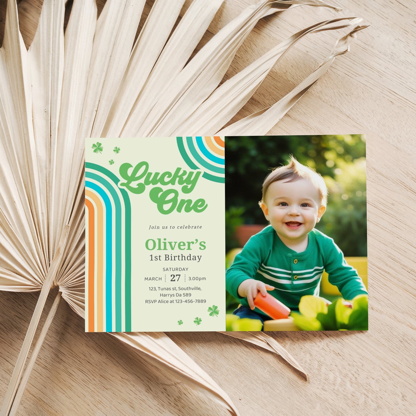 Editable Lucky One Photo Invitation, Shamrock Birthday Photo Invitation, Lucky One First Birthday Boy, St Patrick's Birthday Photo Invitation, Instant 0488